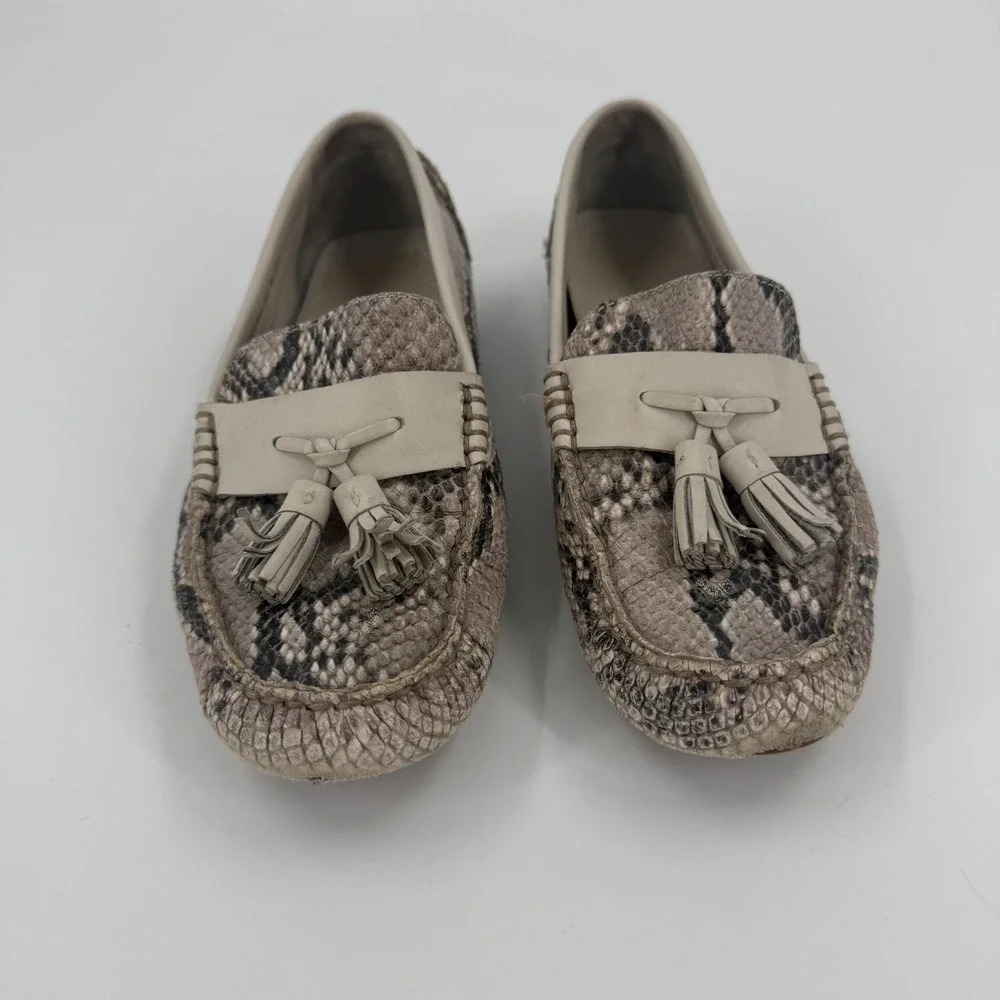 Cole Haan Driving Loafers Womens US 5B Brown Black Python Print Tassel Slip On